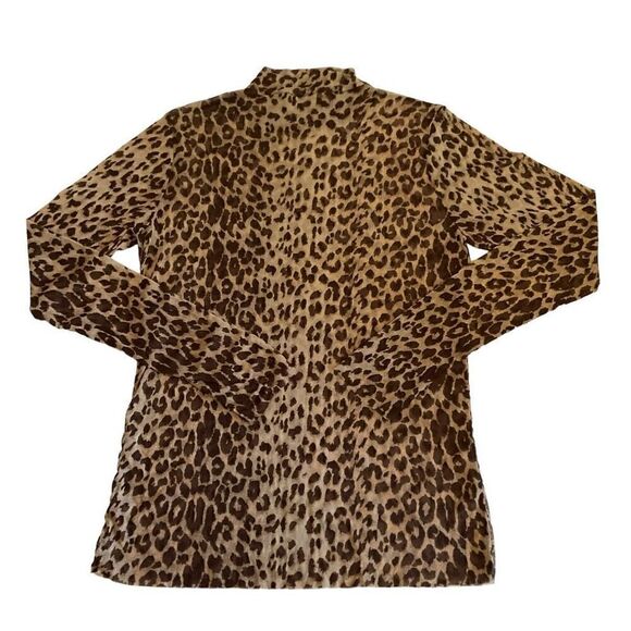 Willow + Root Blouse Sheer Animal Print Tan Brown Raw Edge Hem Cuff Junior Large - Picture 8 of 10